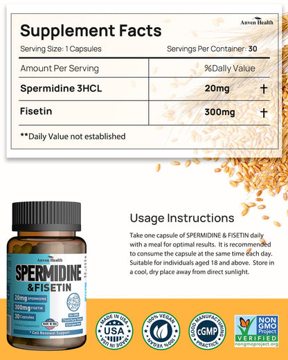 Spermidine 20mg + Fisetin 300mg + Akkermansia for Women丨Cellular Renewal, Metabolic & Gut Health Anven Health buy supplements Au