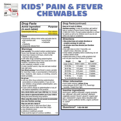 Genexa Kids' Clean Pain & Fever Acetaminophen Bundle | Relieves Fever & Minor Aches and Pain | Dye Free, 0% Artificial Additives | Chewable Tablets & Liquid Oral Suspension for Children Aged 2-11 GenexaBuy Supplements Australia