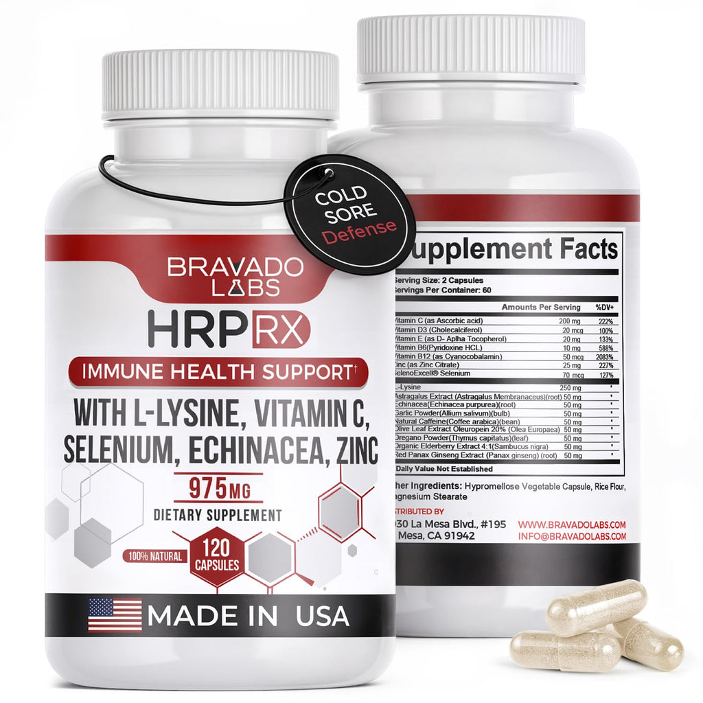Bravado Labs L-Lysine 250mg Capsules – Immune & Cold Sore Support – Vegan, Non-GMO, Allergen-Free, 3rd-Party Tested