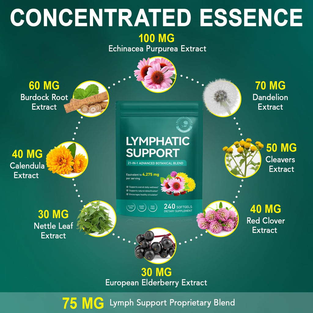 Lymphatic Drainage Supplement – 4,275 mg 21-in-1 Botanical Complex, Echinacea, Burdock Root, Red Clover, Elderberry & Dandelion, Supports Natural Detox & Healthy Circulation, 240 Softgels XINSZLIN buy supplements Au