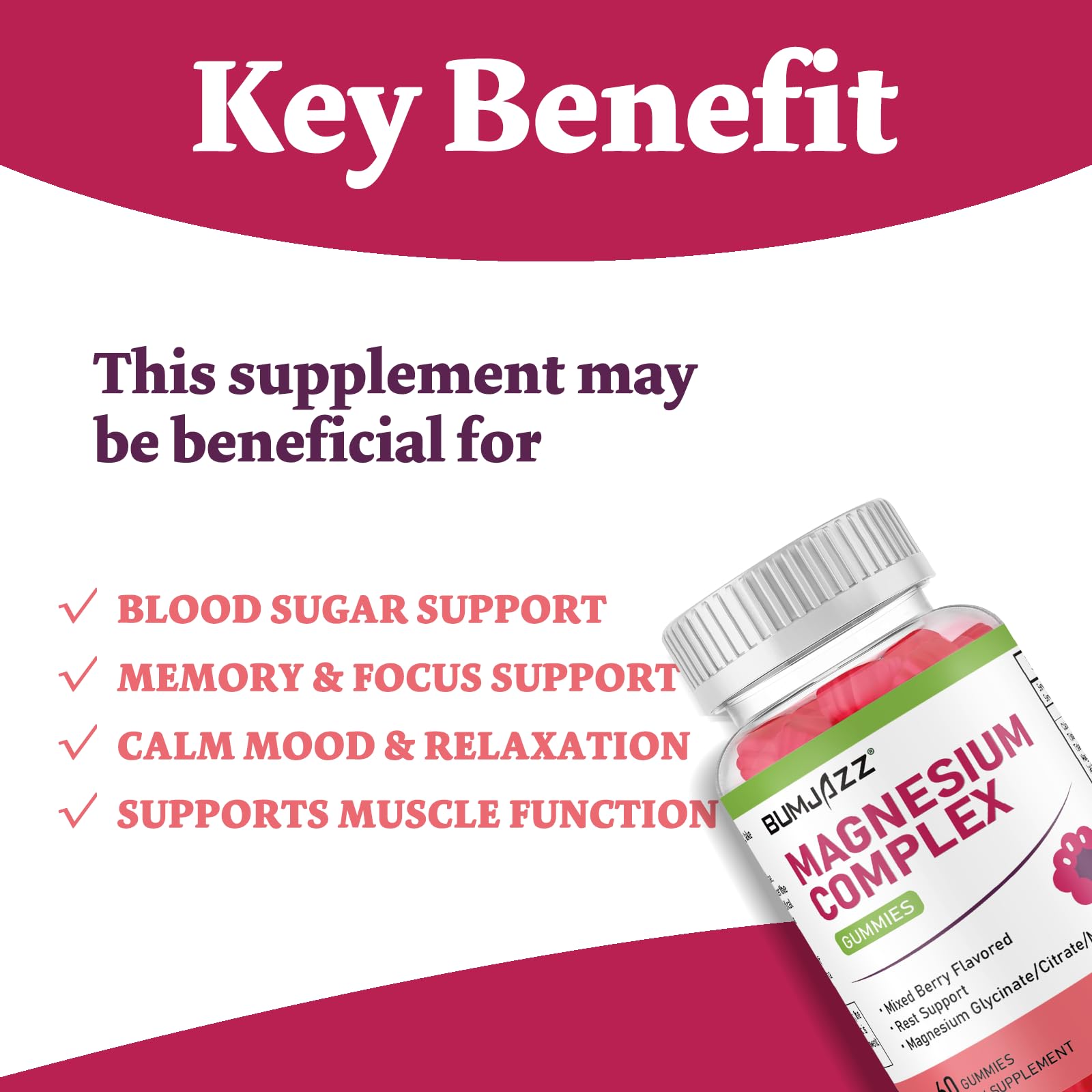 Magnesium Complex Gummies 800mg - 60 Counts Magnesium Glycinate&Citrate&Malate Gummy for Rest Muscle Function Bumjazz buy supplements Au