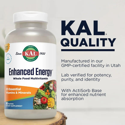 KAL® Enhanced Energy Multivitamin | Whole Food Based Vitamins & Minerals w/ Antioxidants, Digestive Enzymes & Natural Carotenoids | 180 Capsules KAL