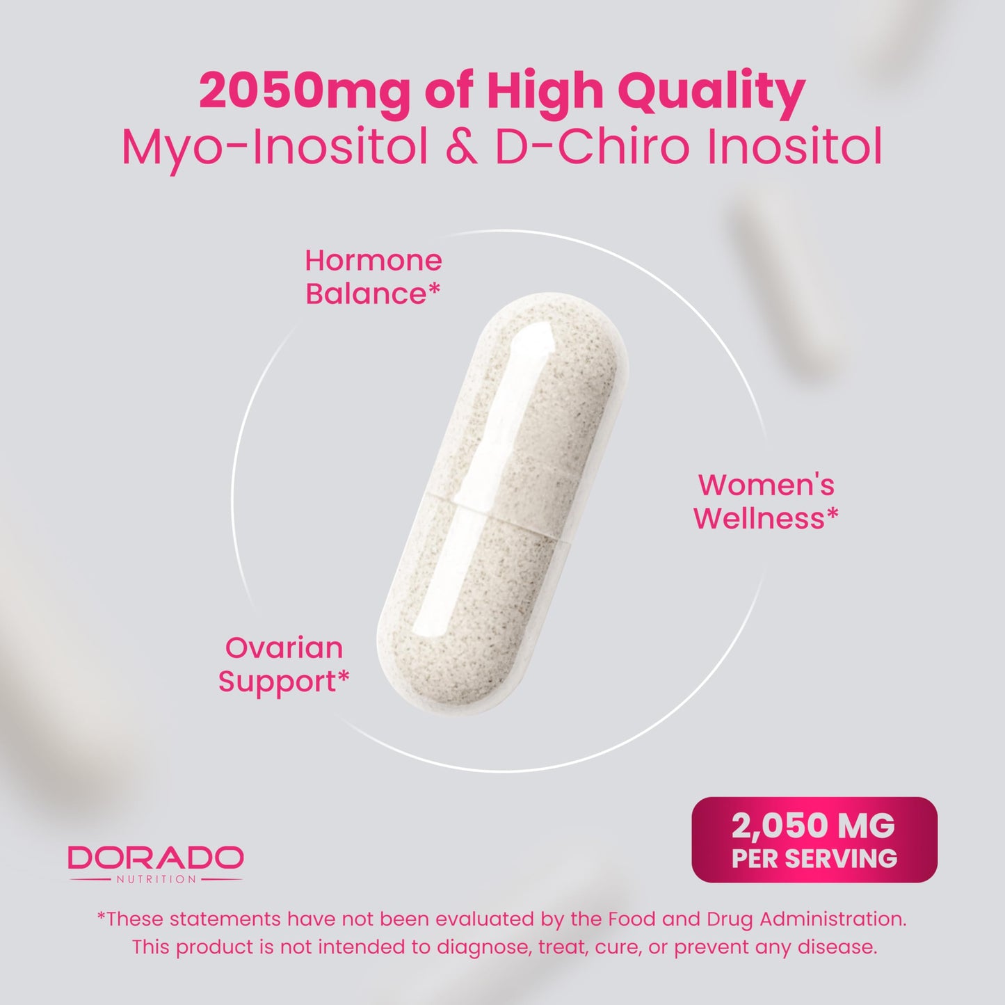Myo-Inositol & D-Chiro Inositol Supplement For Women (120 Capsules, 2050mg Per Serving Ideal 40:1 Ratio Myo Inositol) Hormone Balance for Women - Third Party Tested