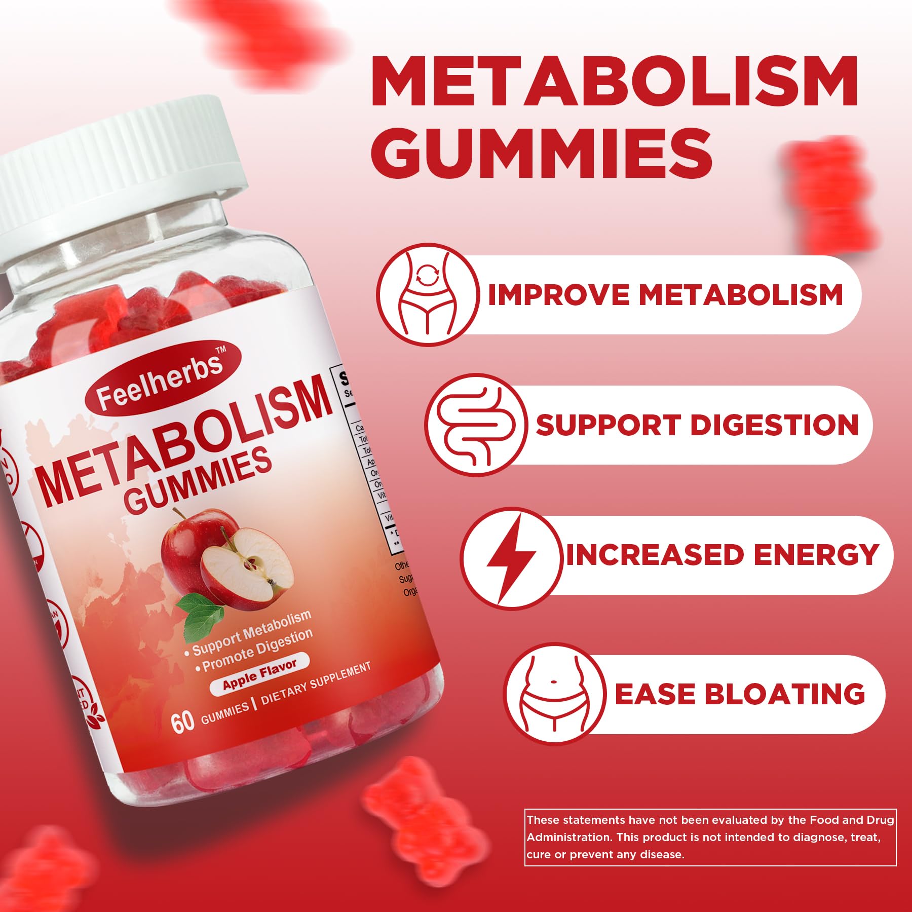 Feelherbs Metabolism Gummies for Women and Men Digestion & Energy, 60 Count Apple Cider Vinegar Gummies with Vitamin B12 & Beet Root, Chewable Keto ACV Vitamin for Metabolism & Detox Cleanse Feelherbs buy supplements Au