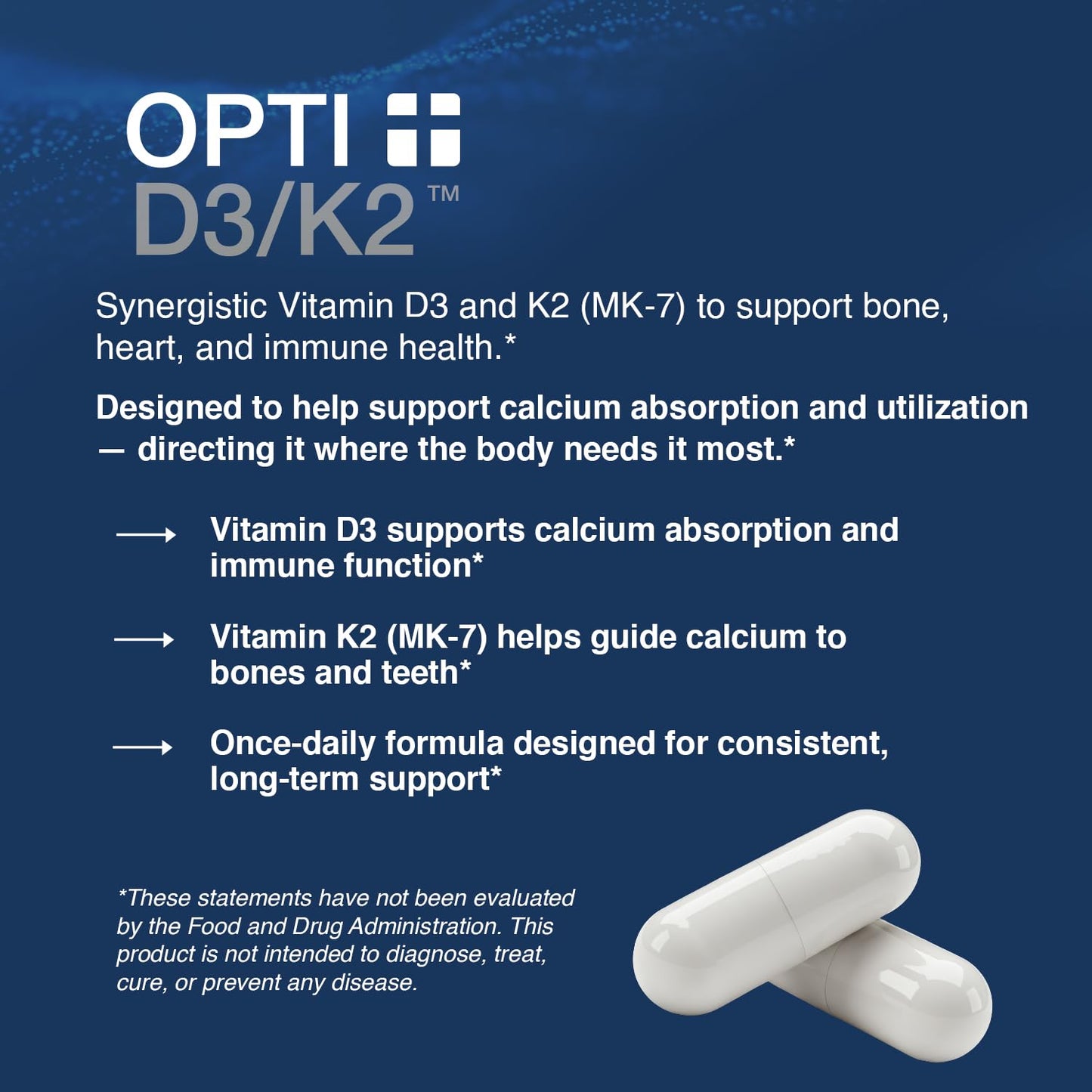 Opti + D3/K2 Supplement | Bone Health, Cardiovascular Wellness and Immune Support* Supplement | Vitamin D3 K2 Daily Support | 120 Capsules/120 Servings Opti + Life buy supplements Au