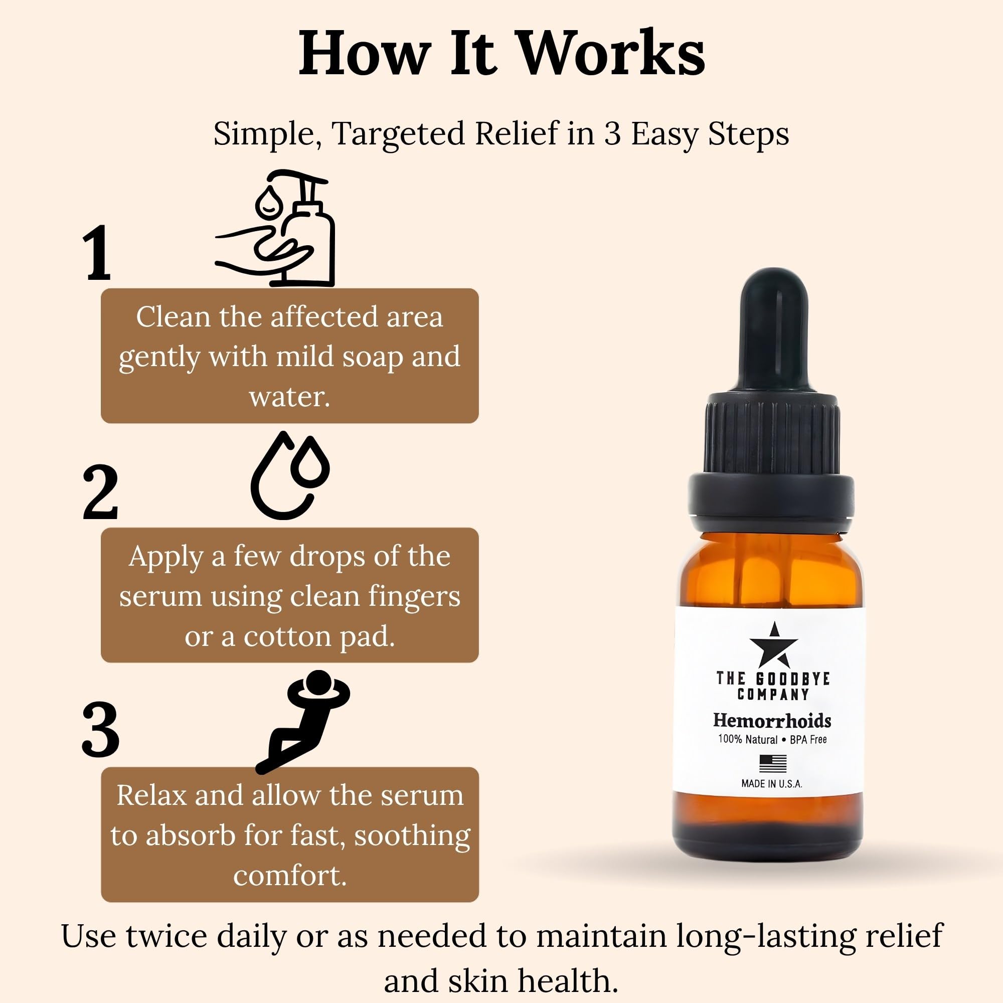 The Goodbye Company Organic Hemorrhoid Relief Serum - Natural Witch Hazel Treatment for Pain, Itch & Swelling - Internal External Soothing Formula - Vegan, USA Made, 15mL The Goodbye CompanyBuy Supplements Australia