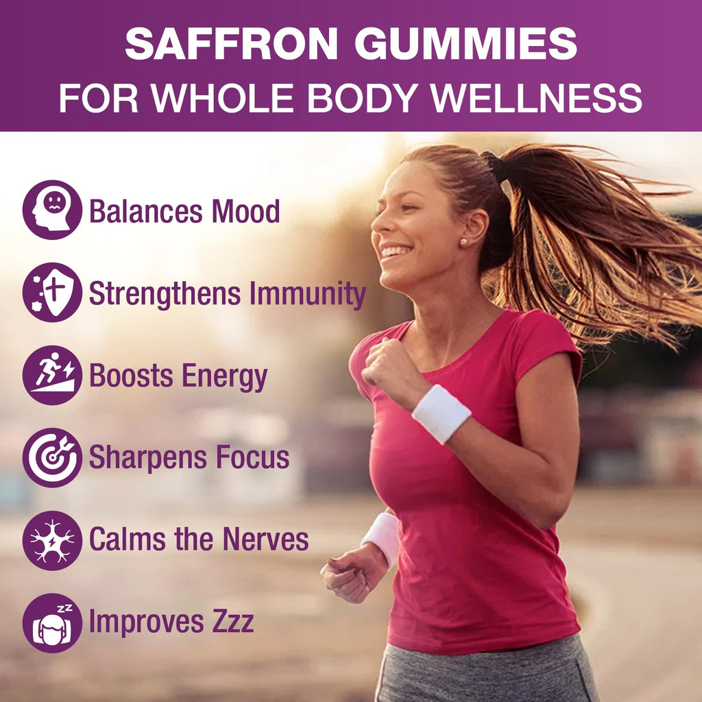 VAJYKEWJY Saffron Gummies (88.5 mg) with Magnesium — Enhanced with St. John’s Wort, Rhodiola, Ashwagandha & Vitamins B6, B12, D3 for Mood & Focus Support — 60 Count VAJYKEWJYBuy Supplements Australia