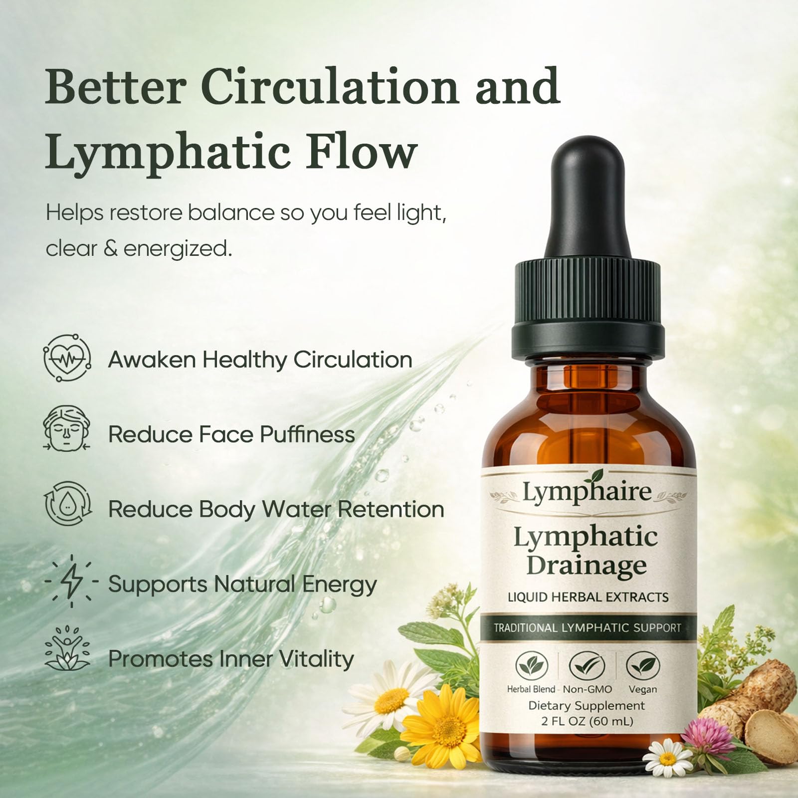 Aacnre Lymphaire Lymphatic Drainage Drops, Herbal Fluid Balance Support, Lymphatic System Support, Immune System & General Wellness, Vegan & Non-GMO, 2 Fl Oz (1) Aacnre buy supplements Au