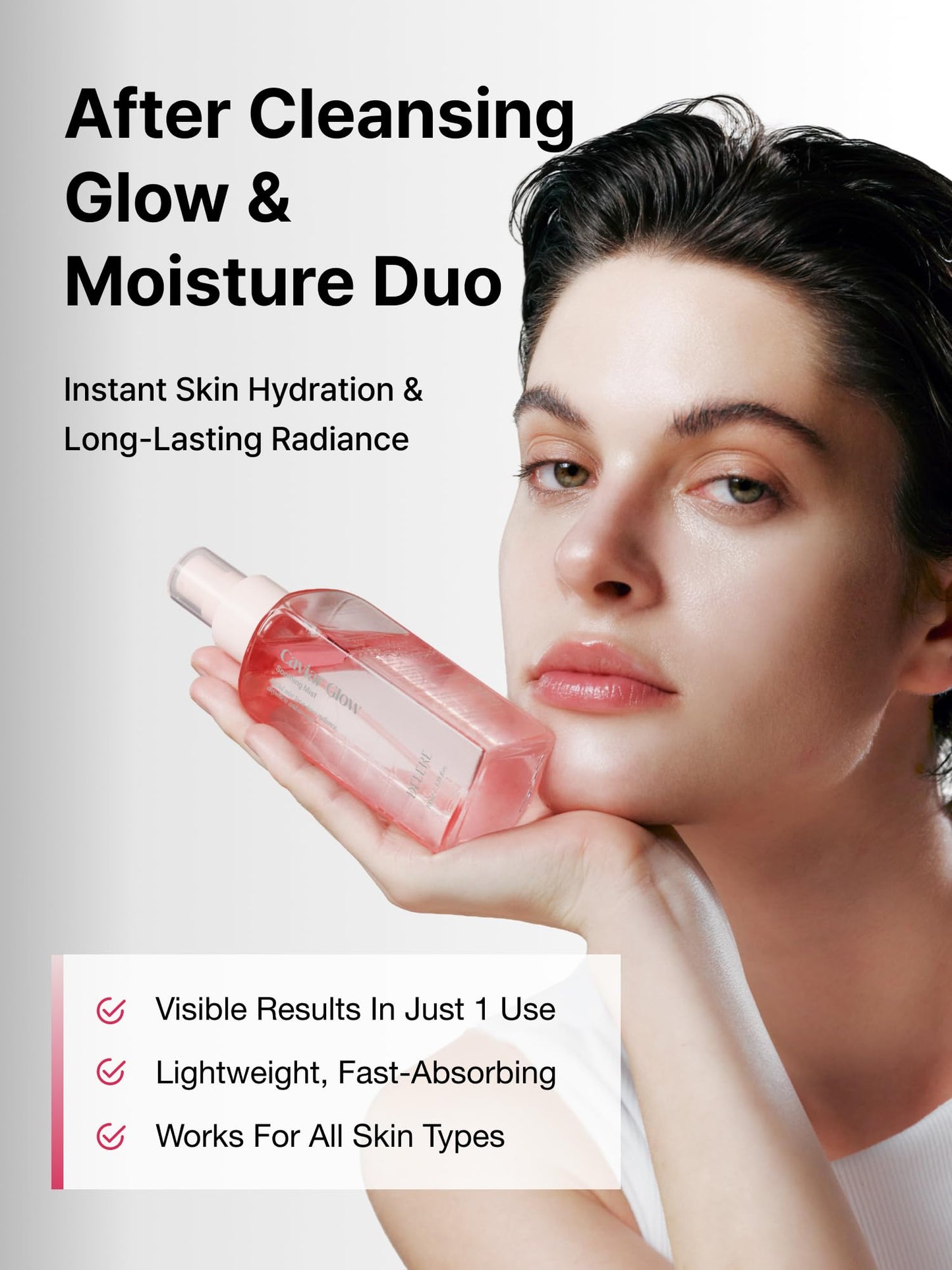 Delere Caviar Glow Soothing Mist | Korean Glass Skin Spray Serum with 5% Caviar & Squalane - Instant 3-Second Radiance & Makeup Setting – Anti-Aging Collagen Booster for Sensitive Skin, 3.4oz Delere buy supplements Au