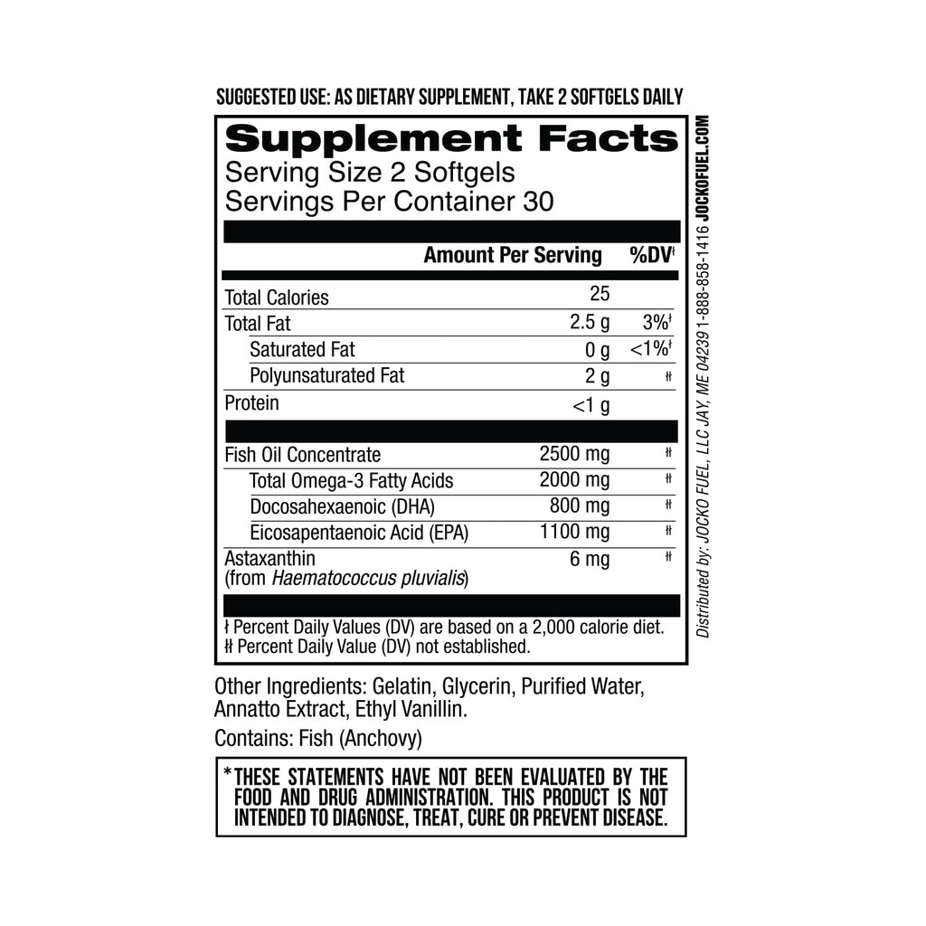 Jocko Fuel Omega 3 Fish Oil Supplement 2000mg - Burpless Fatty Acid Supplement, Wild Caught, Powerful Antioxidant with Astaxanthin (60 Capsules) Jocko FuelBuy Supplements Australia