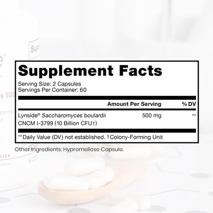 Saccharomyces Boulardii Probiotics 10 Billion CFU Made in USA | No Fillers Patented Strain: Lynside CNCM I-3799 Probiotics for Men and Women