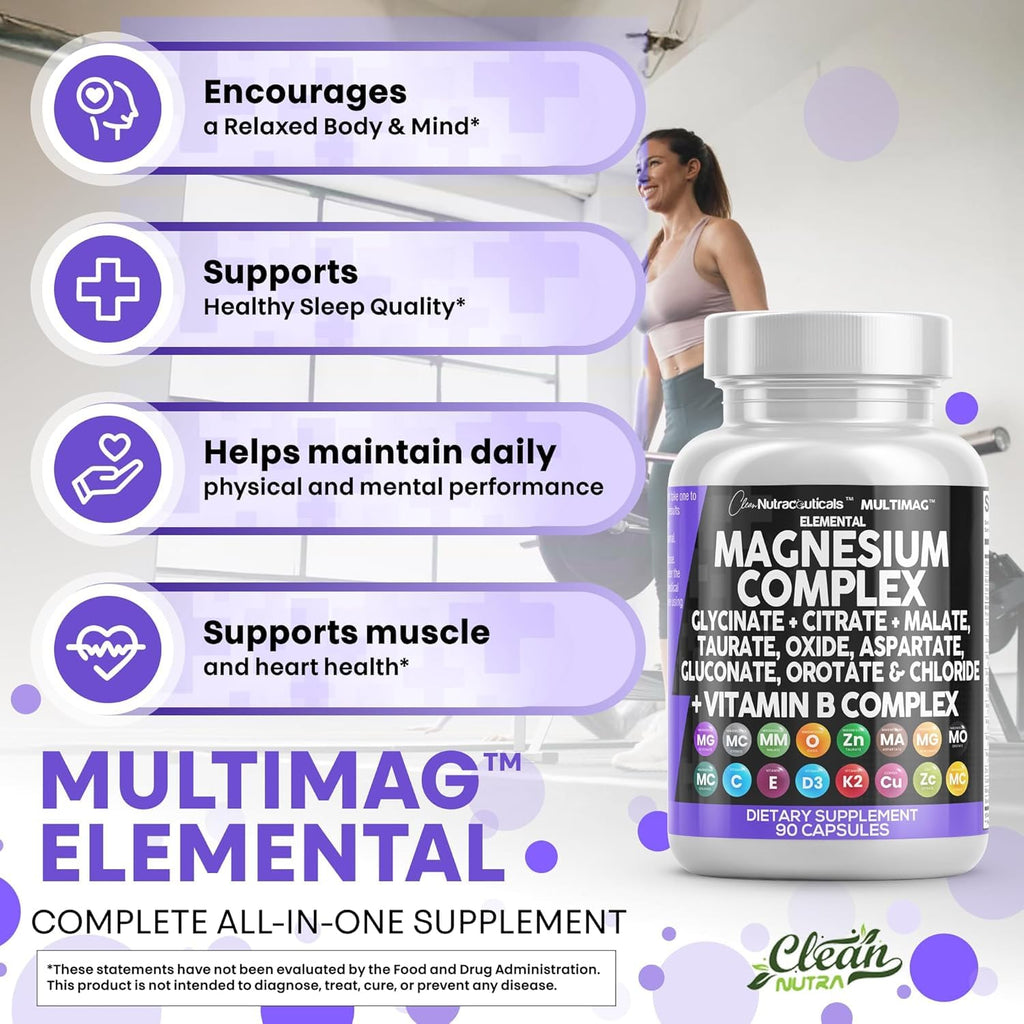 Clean Nutraceuticals Magnesium Complex with Magnesium Glycinate Citrate Malate Oxide Taurate Aspartate Orotate & Mag Chloride, Zinc Copper Manganese (90 Count (Pack of 2)) Clean Nutraceuticals buy supplements Au