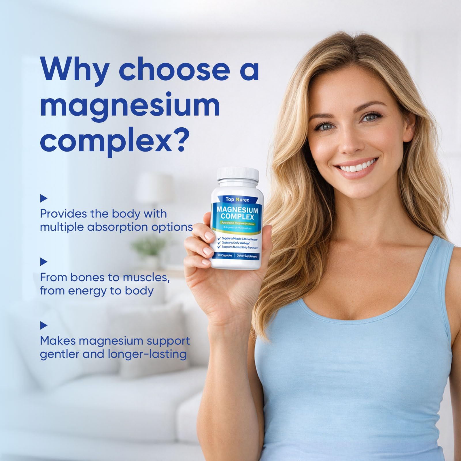 Top Nurex Magnesium Complex 1000 mg, 8-Source Magnesium Blend with Glycinate, Citrate, Malate & Taurate, Vegan Non-GMO Formula, 90 Capsules Kunnozz buy supplements Au