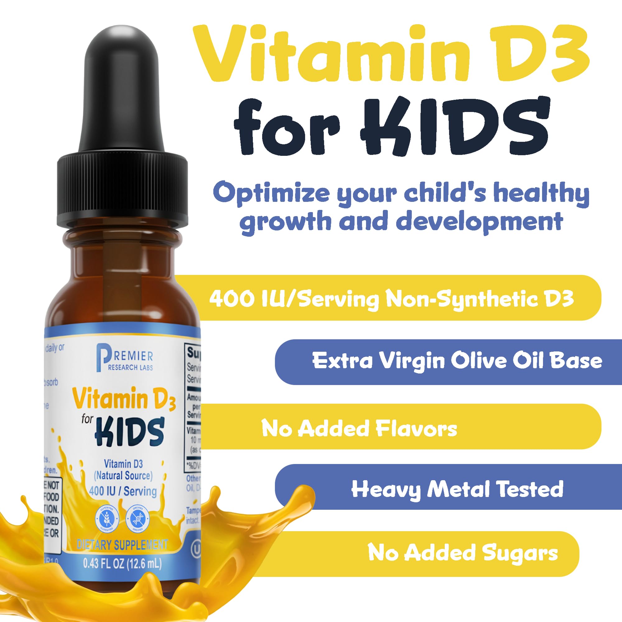 Premier Research Labs Vitamin D3 for Kids - Vitamin D Drops for Children, Kids Liquid Vitamin D, 400 IU Per Serving, Supports Healthy Brain Development - 0.43 fl oz Premier Research LabsBuy Supplements Australia