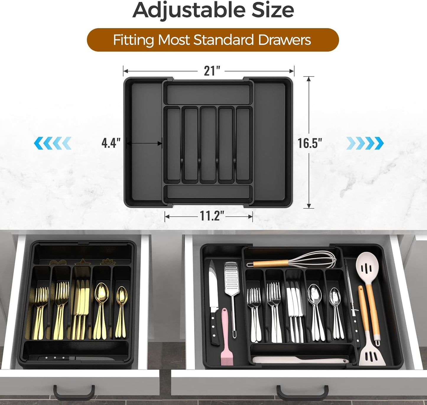 Extra Large Expandable Silverware Organizer, BPA-Free Food-Safe Cutlery