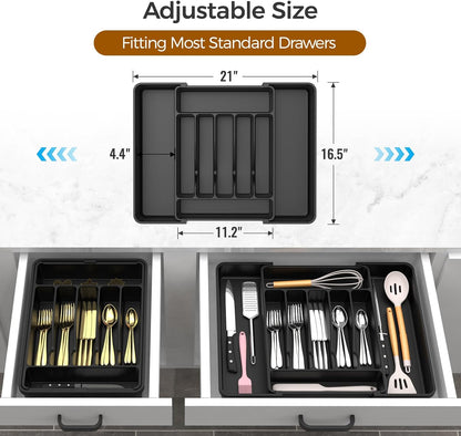 Extra Large Expandable Silverware Organizer, BPA-Free Food-Safe Cutlery