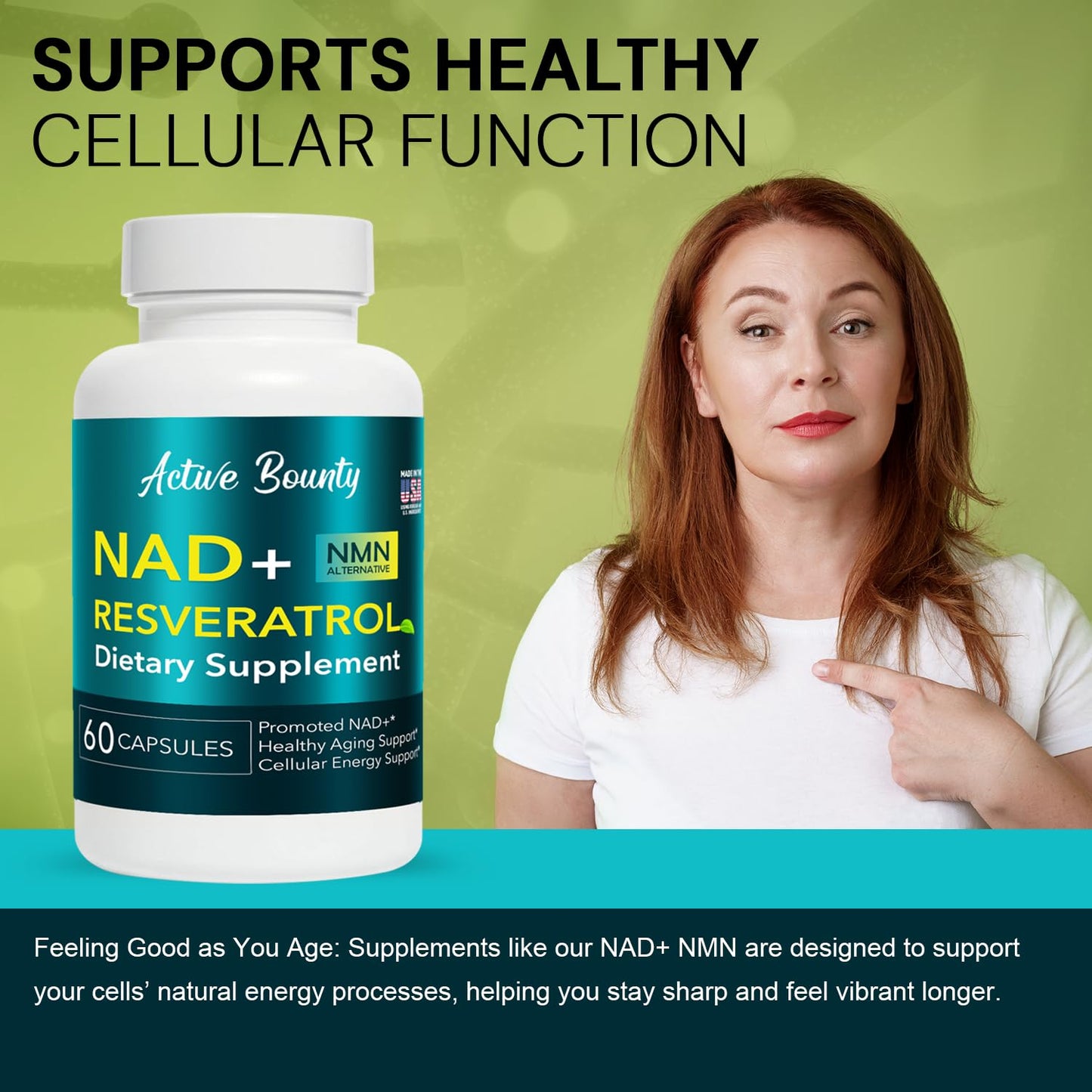 NAD+ Resveratrol Supplement with Quercetin – NMN Alternative for Cellular Energy Support, Focus & Healthy Aging – High Potency 500mg NAD+ Formula, Vegan, Non-GMO, Gluten-Free, Made in USA, 60 Capsules Active Bounty buy supplements Au