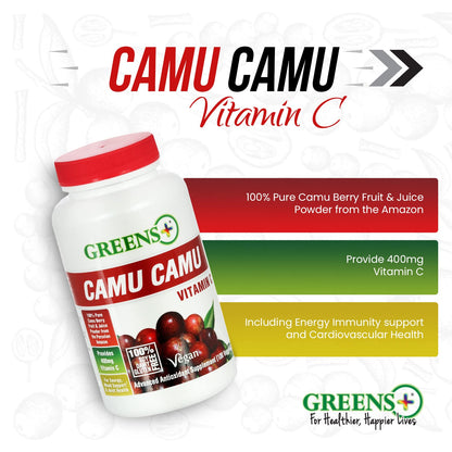 Greens+ Organic Reds Superfood Powder Camu Camu Dietary 400mg Vitamin C SuperFruit Supplement 120 Capsules, 100% Natural, Vitamins & Minerals, Vegan, Soy/Dairy/Gluten Free Greens+Buy Supplements Australia