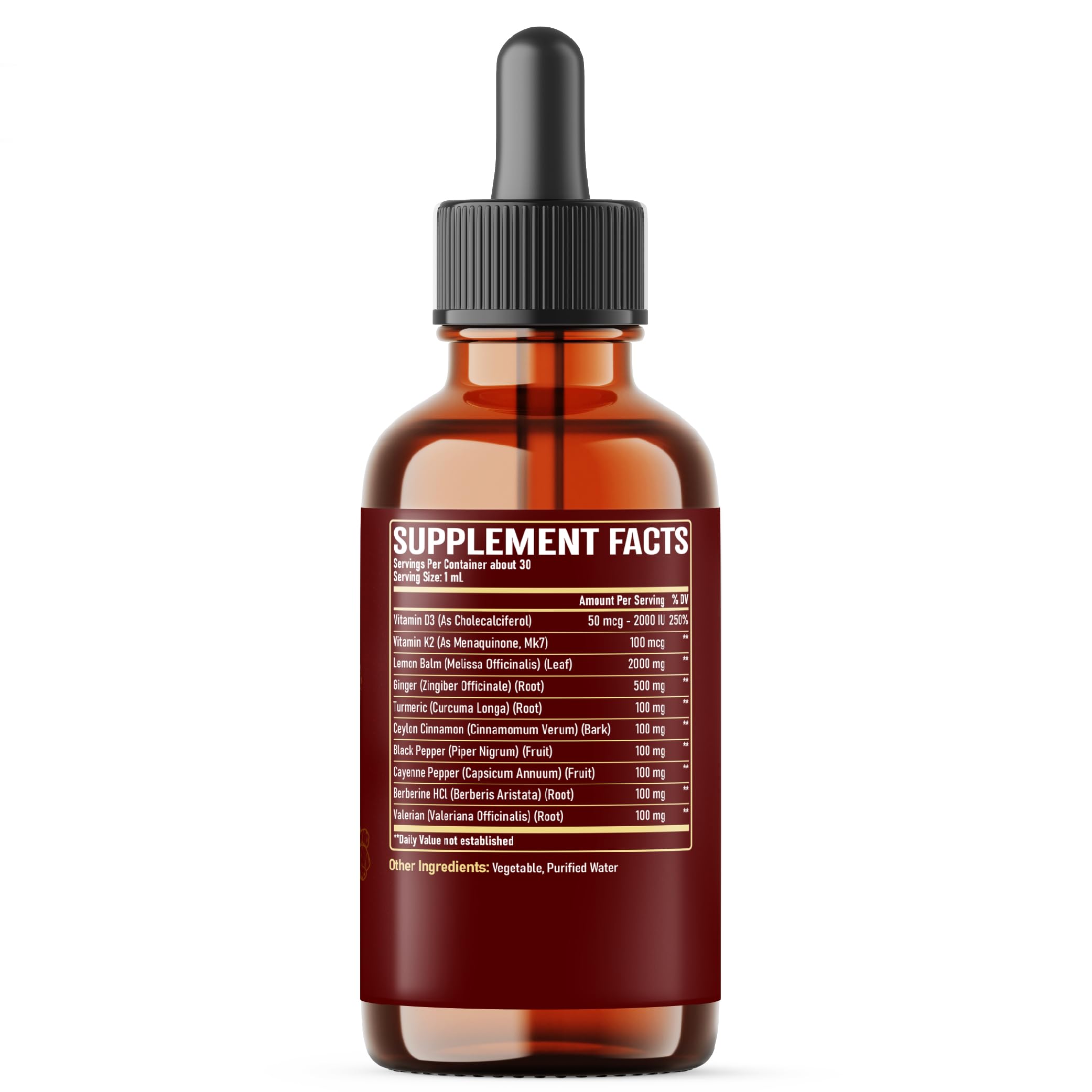 NUQIIT 10in1 Lemon Balm Tincture Blend Includes Vitamin D3, Vitamin K2, Lemon Balm, Ginger, Turmeric, Ceylon Cinnamon and More - 1 FL Oz - 60 Day Supply NUQIITBuy Supplements Australia