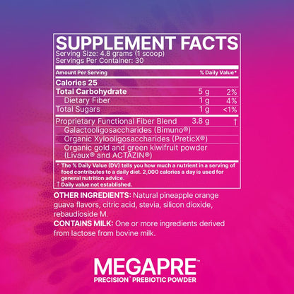 Microbiome Labs MegaPre Prebiotic Fiber Powder for Women, Men & Kids - Pineapple Orange Guava Prebiotic Fiber Supplement Powder with Clinically Tested Oligosaccharides