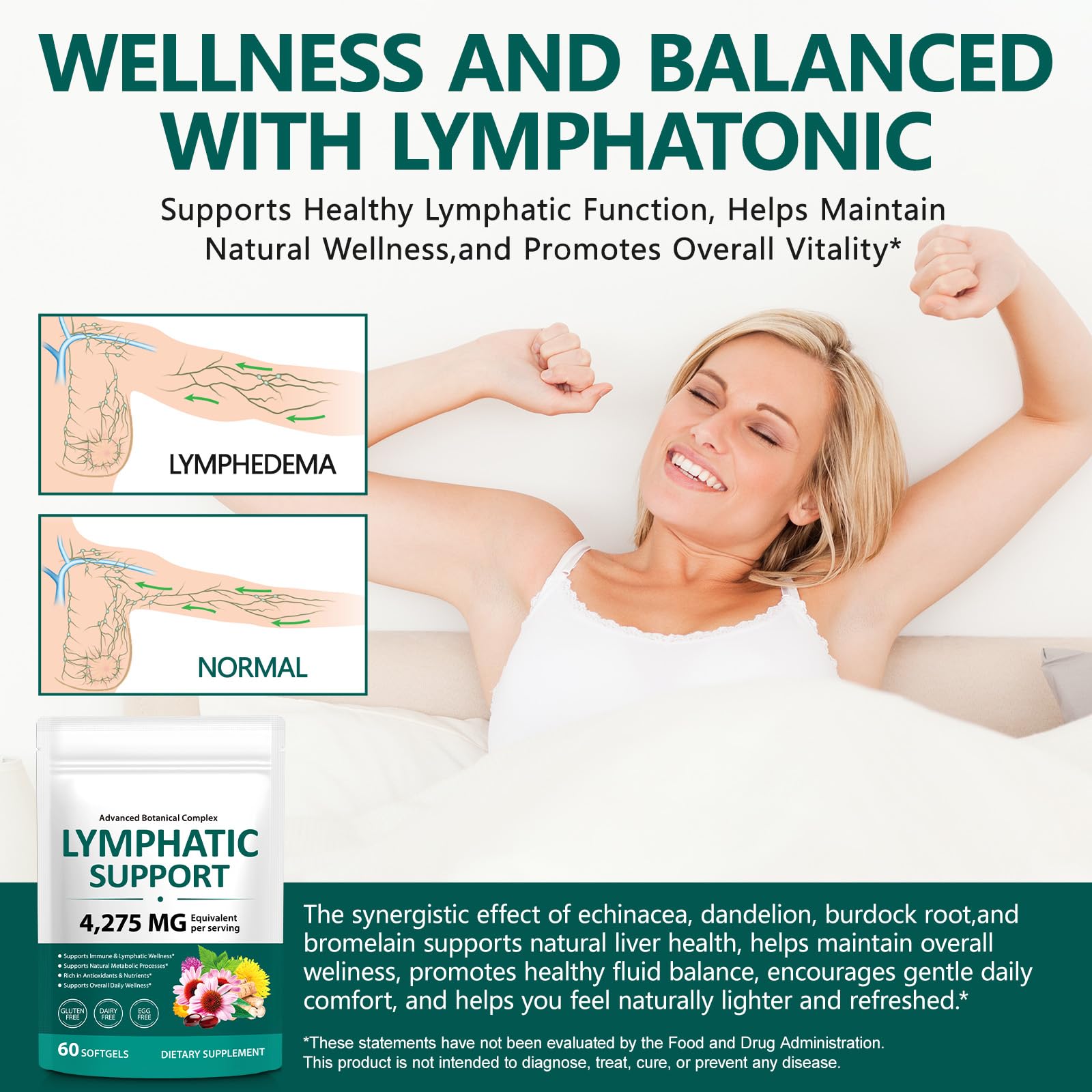 LTQXGT Lymphatic Support Supplement 60 Softgels– Advanced Botanical Complex with Echinacea, Dandelion & Elderberry – Antioxidant-Rich Daily Wellness Formula LTQXGT buy supplements Au