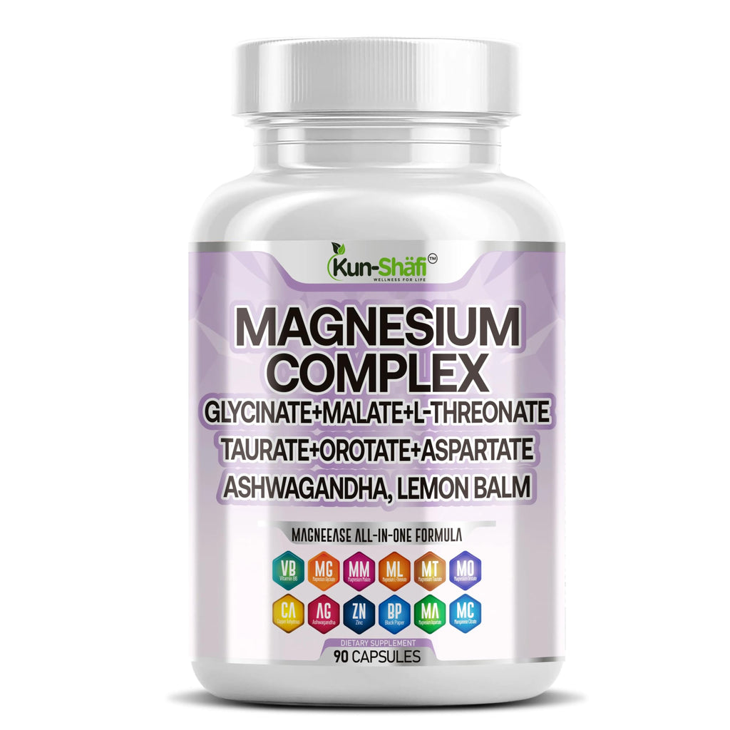 Bottle of Kun-Sha Magnesium Complex supplement on a white background