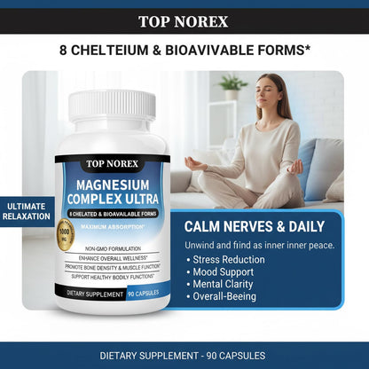 Top Norex Magnesium Complex Ultra - 8 Elemental 1000mg Magnesium Blend, Easy Absorption, 90 Capsules (1) Top Norex buy supplements Au