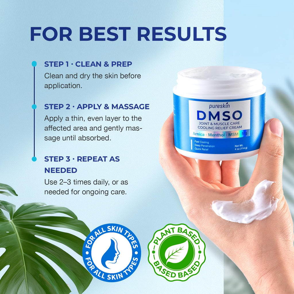 PURESKIN DMSO Relief Cream – Pharmaceutical Grade Fast-Absorbing Cooling Formula for Active Lifestyles – Lightweight Cream with Arnica, MSM, Magnesium, Menthol & Aloe, 4 oz PURESKIN buy supplements Au