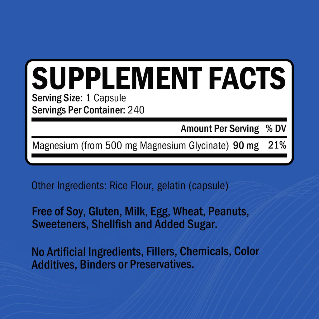 Magnesium Glycinate - High Absorption Magnesium Supplement 500mg Per Serving for Stress Relief, Sleep, Heart and Bone Health, Nerve Support - Non-GMO, Gluten-Free, Gentle on Stomach, 240 Capsules GOODBIOBuy Supplements Australia