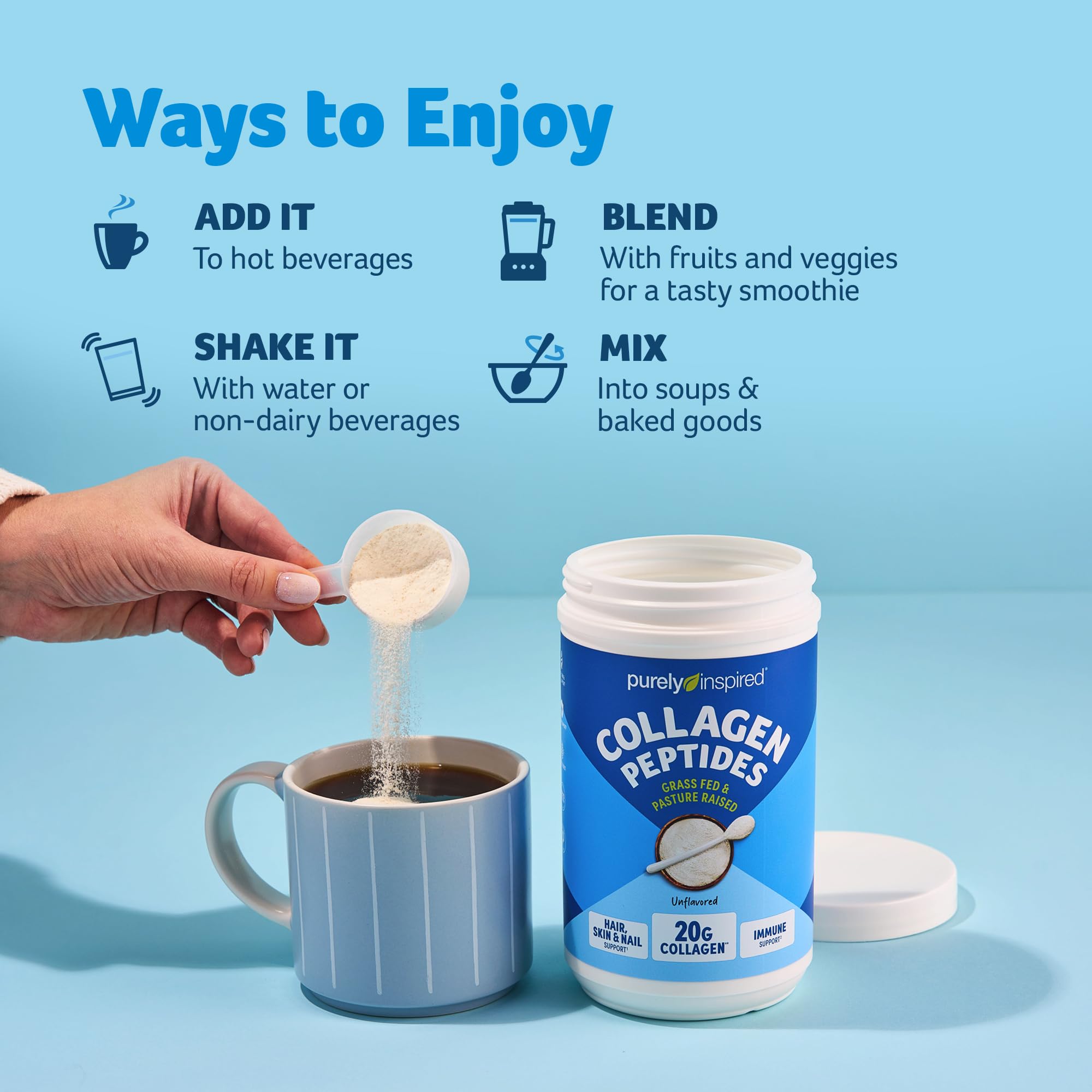 Purely Inspired Collagen Powder, Unflavored (20 Servings) - 20g Hydrolyzed Collagen Peptides Protein Powder for Women & Men - Grass-Fed & Pasture Raised Supports Hair