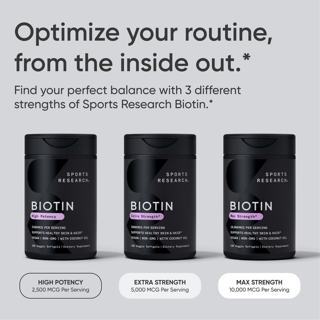 Sports Research® Biotin 10,000mcg with Organic Coconut Oil - Biotin (Vitamin B7) for Healthy Skin and Hair Support* - for Women and Men - Vegan, Non-GMO, Gluten & Soy-Free - 30 Veggie Softgels Sports Research buy supplements Au