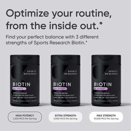 Sports Research® Biotin 10,000mcg with Organic Coconut Oil - Biotin (Vitamin B7) for Healthy Skin and Hair Support* - for Women and Men - Vegan, Non-GMO, Gluten & Soy-Free - 30 Veggie Softgels Sports Research buy supplements Au