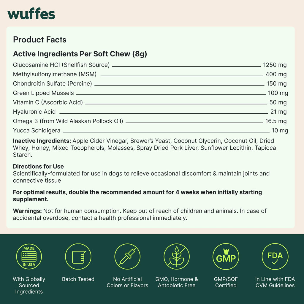 Wuffes Chewable Dog Hip & Joint Supplement - Glucosamine & Chondroitin Chews - Dog Joint Supplements & Vitamins - Extended Joint Care (Large Breed (Over 65 lbs), 60 Chews (Pack of 2)) WuffesBuy Supplements Australia