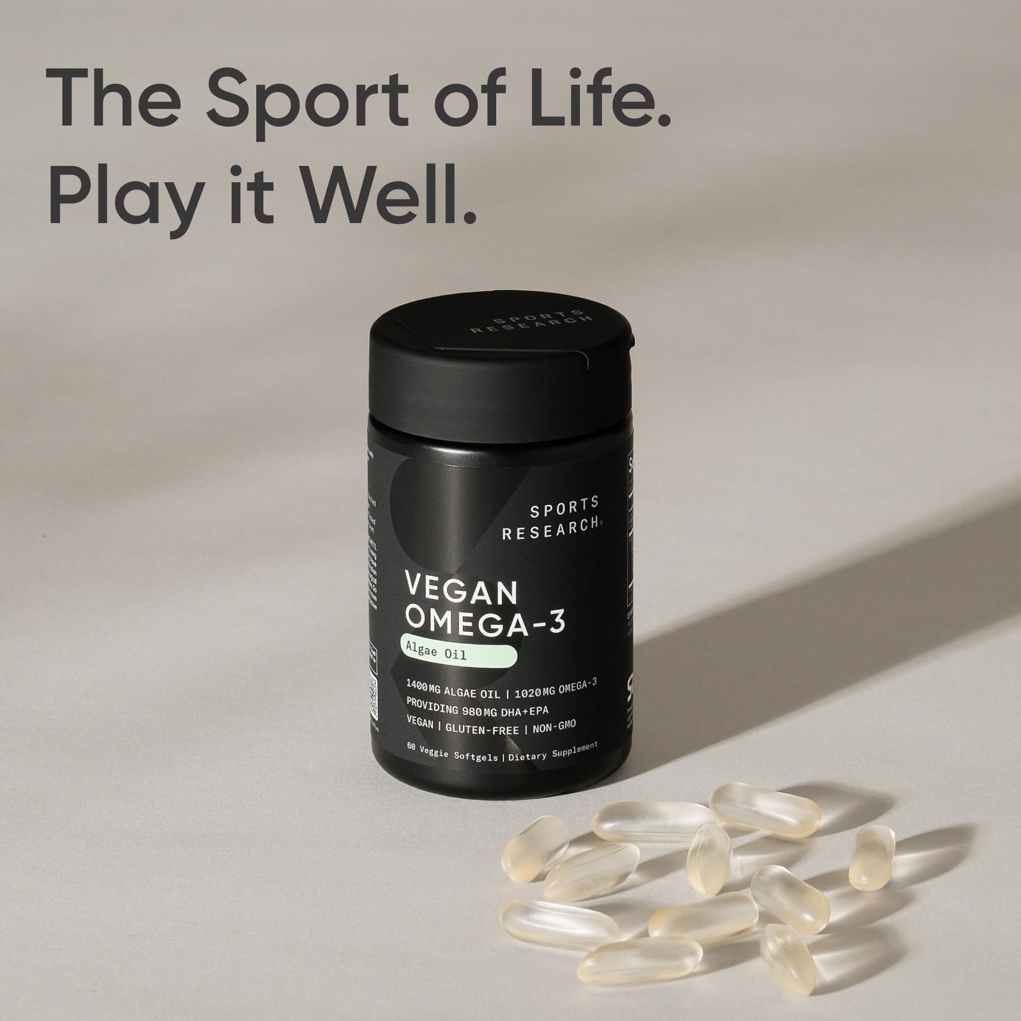 Sports Research Vegan Omega-3 Fish Oil Alternative from Algae Oil - Highest Levels of Vegan DHA & EPA Fatty Acids | Non-GMO Tested & Vegan Certified - 60 Veggie Softgels (Carrageenan Free) Sports Research buy supplements Au