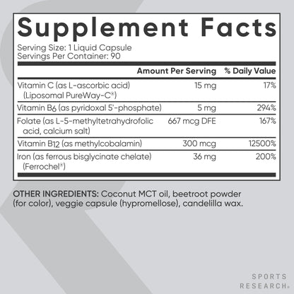 Sports Research® Blood Balance Iron Supplement - 36 MG Iron + Folate & Vitamin C for Absorption - Red Blood Cell Support for Women & Men* - Vegan Certified · Non-GMO · Gluten-Free - 90 Capsules Sports Research buy supplements Au