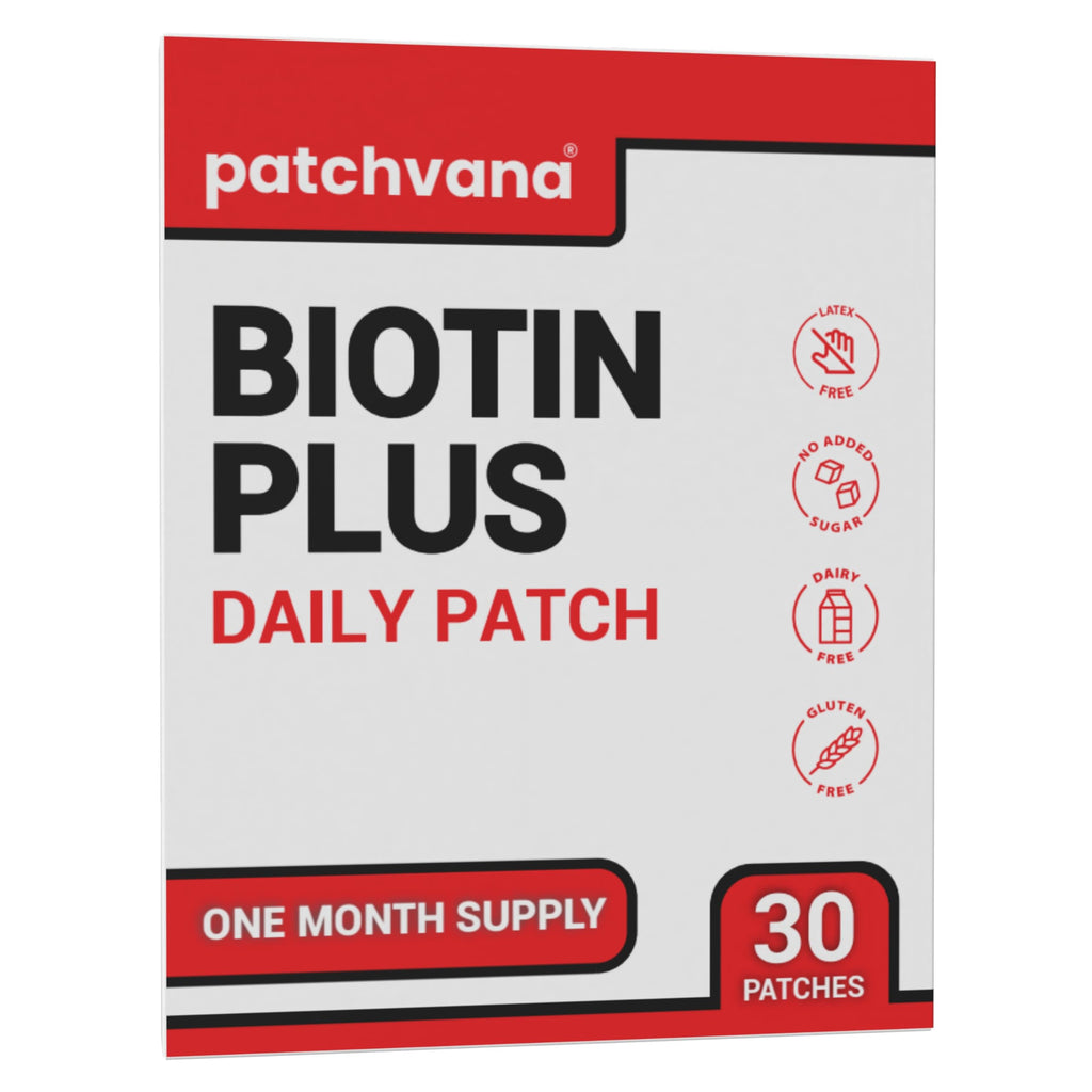 Box of patchvana Biotin Plus Daily Patch with red and white design