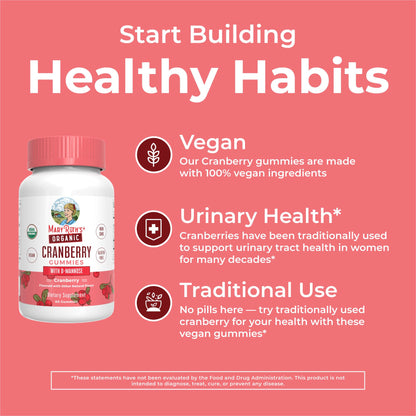 MaryRuth Organics Organic Cranberry Gummies - 500mg Supplement | Urinary Tract Health for Women | with D Mannose | Traditional Use