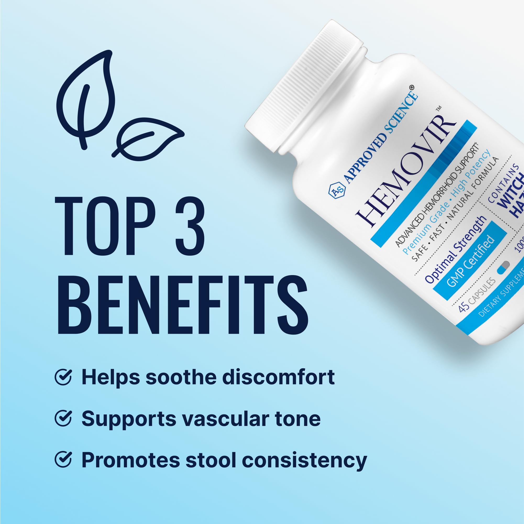 Approved Science Hemovir - Hemorrhoid Support Supplement - Witch Hazel, Horse Chestnut - 45 Capsules - 1 Bottle - Vegan Approved ScienceBuy Supplements Australia