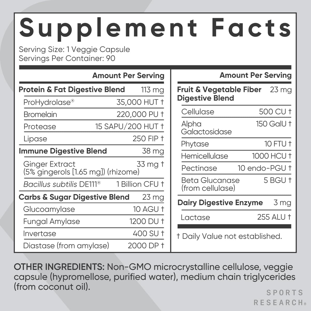 Sports Research Digestive Enzymes with Probiotics & Ginger - Plant Based for Dairy, Protein, Sugar & Carbs - Non-GMO Verified & Vegan Friendly (90 Veggie Capsules) Sports Research buy supplements Au