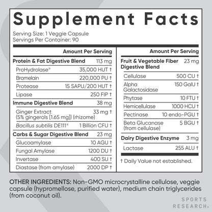 Sports Research Digestive Enzymes with Probiotics & Ginger - Plant Based for Dairy, Protein, Sugar & Carbs - Non-GMO Verified & Vegan Friendly (90 Veggie Capsules) Sports Research buy supplements Au