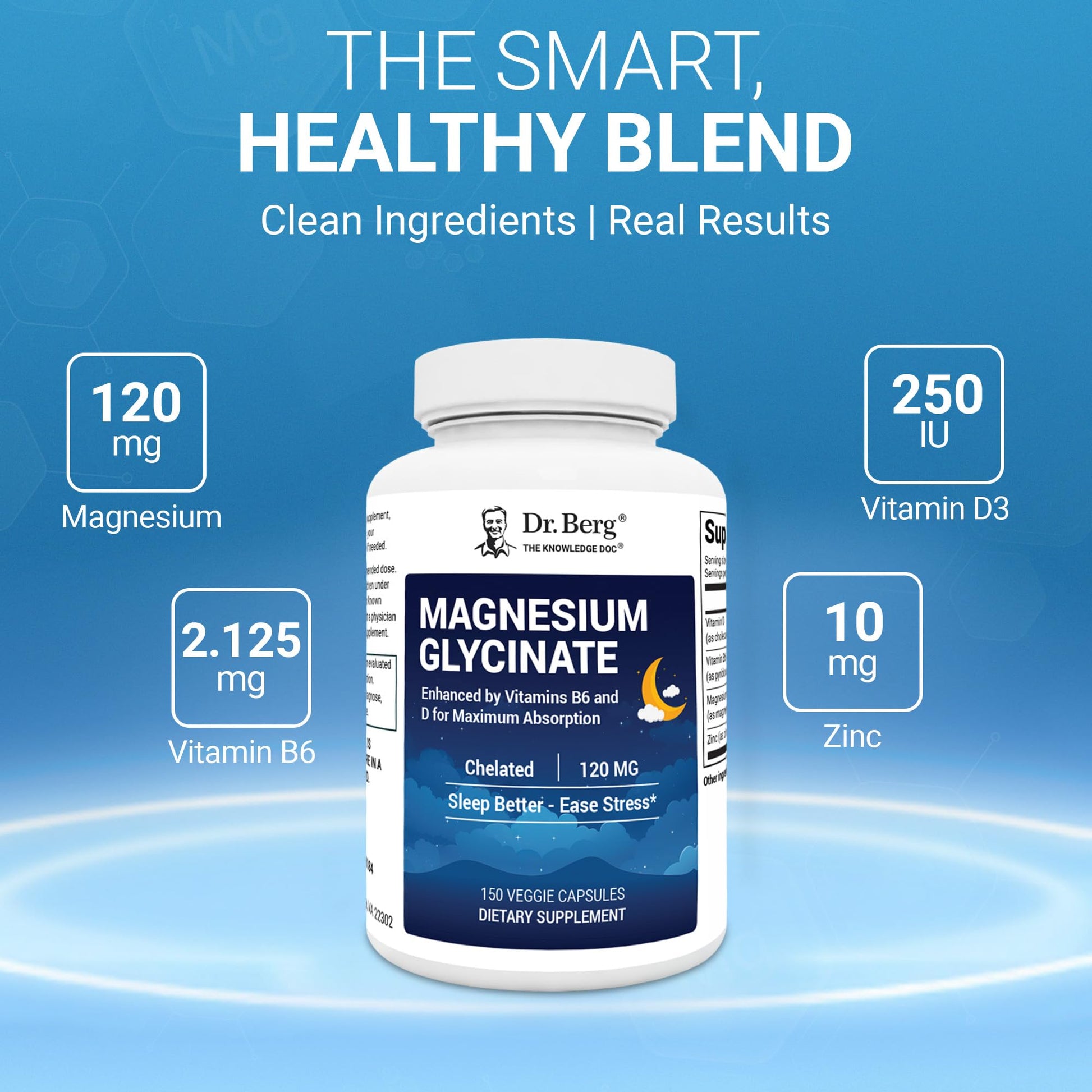 Dr. Berg Magnesium Glycinate 150ct – 4-in-1 Chelated for Muscle, Nerve, Sleep & Stress Support*– w/ D3, B6 & Zinc – 4X Lab-Tested – No Fillers – Formulated in USA, GMP-Certified Dr. Berg Nutritionals buy supplements Au