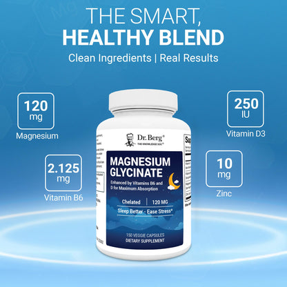 Dr. Berg Magnesium Glycinate 150ct – 4-in-1 Chelated for Muscle, Nerve, Sleep & Stress Support*– w/ D3, B6 & Zinc – 4X Lab-Tested – No Fillers – Formulated in USA, GMP-Certified Dr. Berg Nutritionals buy supplements Au