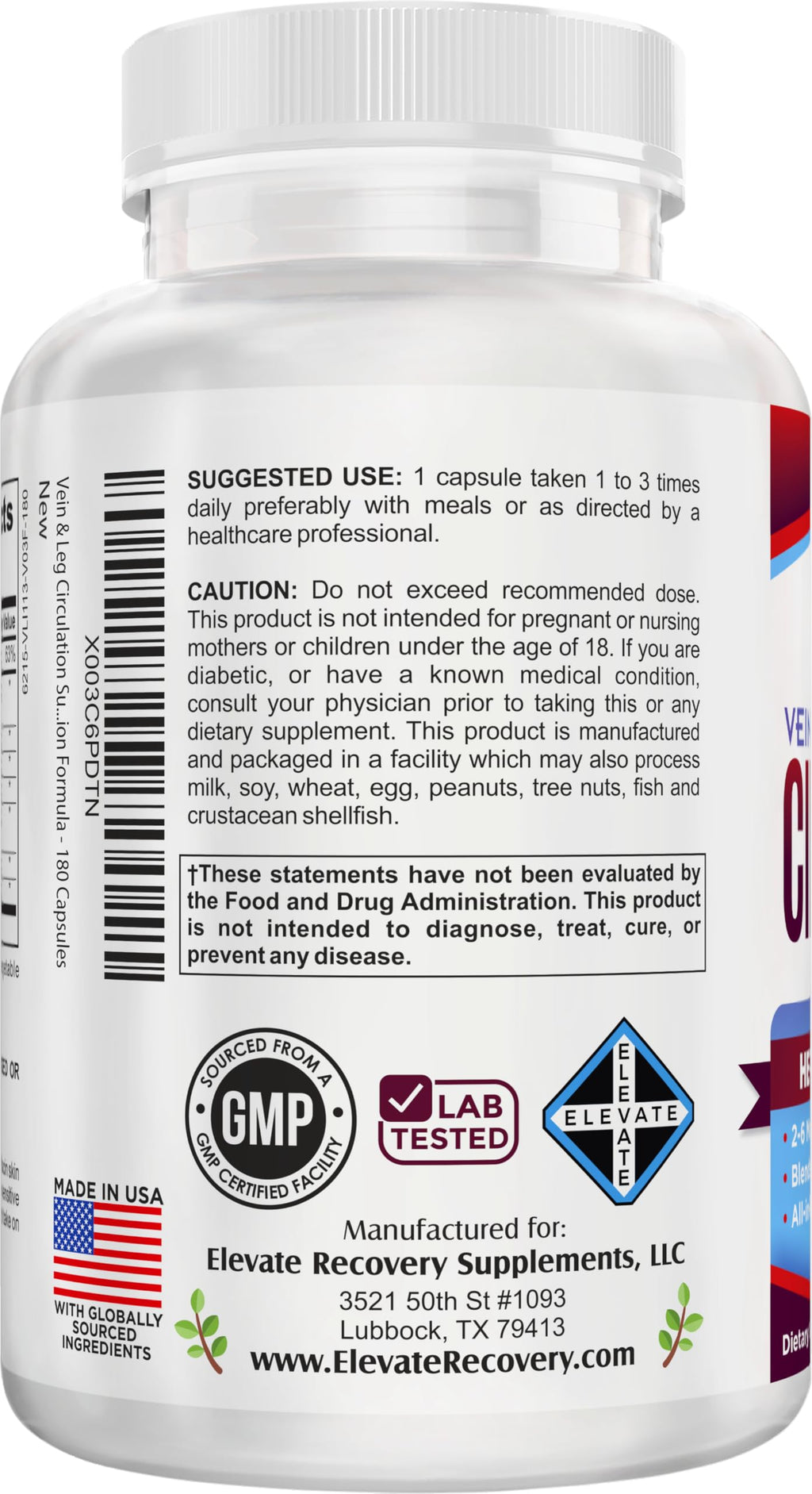 Vein & Leg Circulation (2-Month) Support Supplement with 8 Active Ingredients in 1 Formula | Leg + Vein | Blood Circulation Support Supplements | 60-Day Bulk Supply | 180 Capsules Elevate Recovery SupplementsBuy Supplements Australia