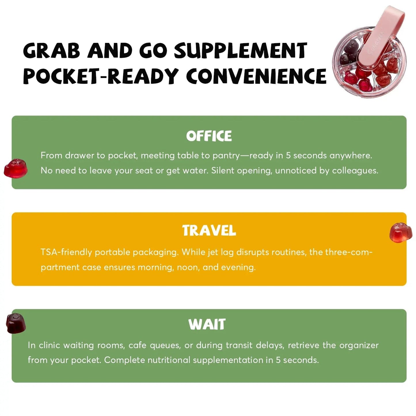 Women's Multivitamin Gummy Pack, 3 Support for Hair Skin Nails Sleep Daily Health, Vitamins A, D, C, E, Biotin, Ashwagandha SUNGIVEN
