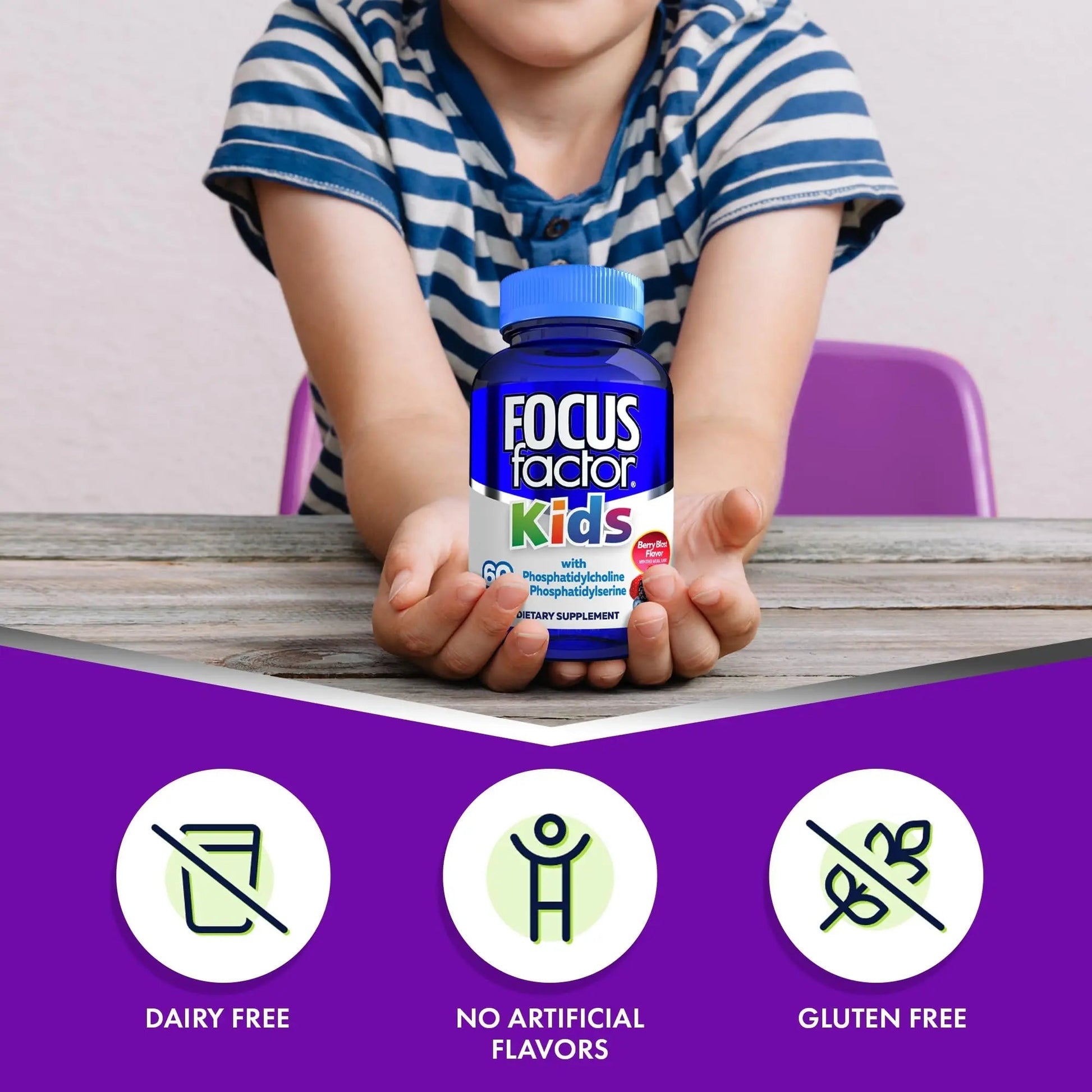 Focus Factor Kids Complete Daily Chewable Vitamins: Multivitamin & Neuro Nutrient (Brain Function) w/Vitamin B12, C, D3-60 Count Focus Factor
