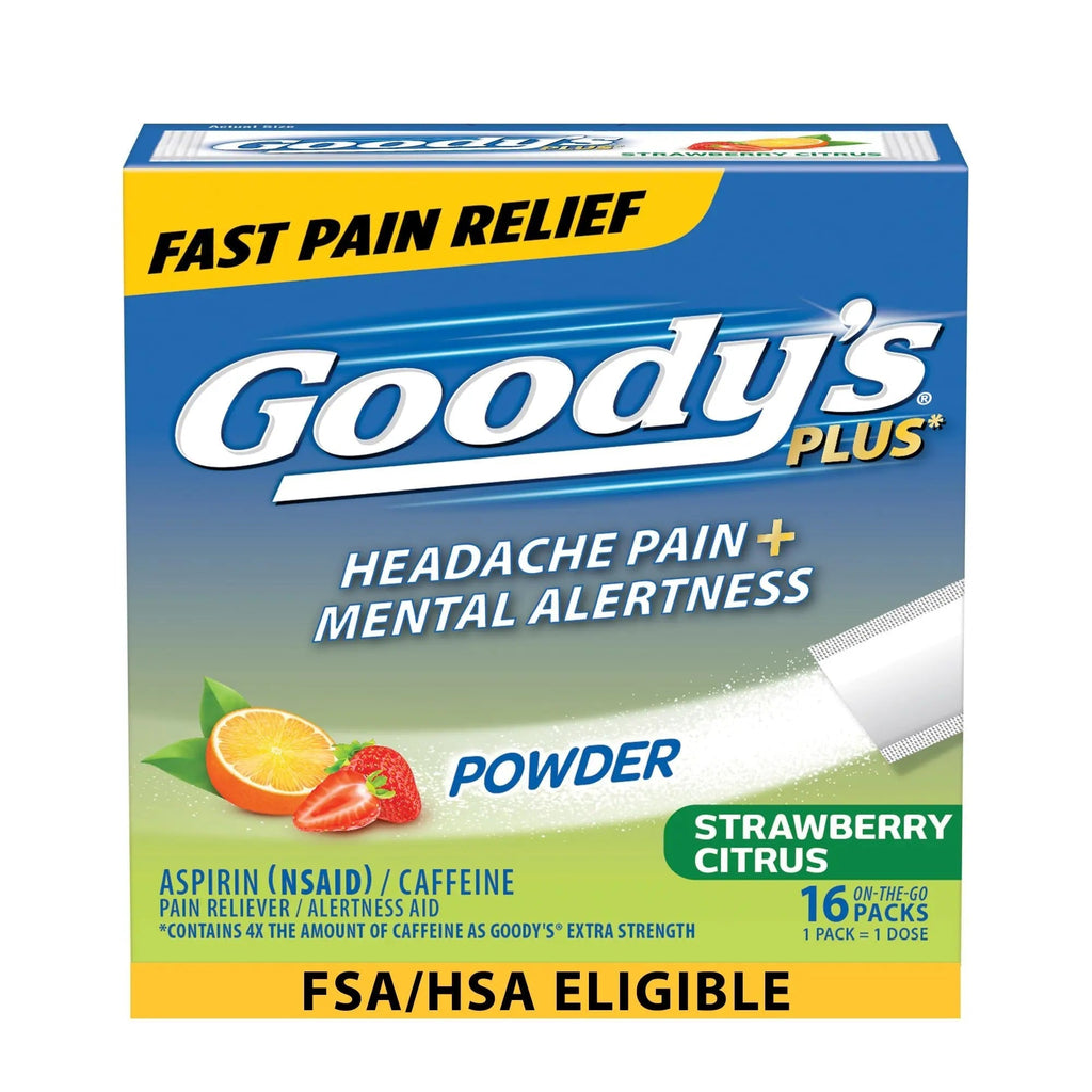 Goody’s Headache Relief Plus Mental Alertness Powder, with Aspirin and Caffeine, Strawberry Citrus Flavor, 16 Count Goody'sBuy Supplements Australia