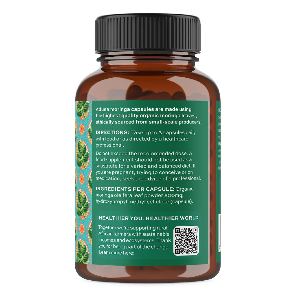 Aduna Organic Moringa Capsules 1500mg | 100% Pure Moringa Leaf for Energy, Immunity & Focus | Natural Plant-Based Food Supplement for Tiredness, Recovery & Breastfeeding | 180 Vegan Capsules AdunaBuy Supplements Australia
