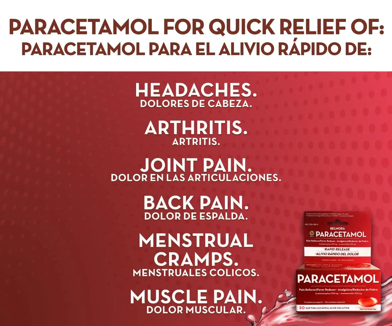 Belmora Paracetamol Acetaminophen 325mg 20 Softgels for Pain Relief, Liquid Filled Capsules for Rapid Release, Fever Reducer for Adults Extra Strength Belmora paracetamolBuy Supplements Australia