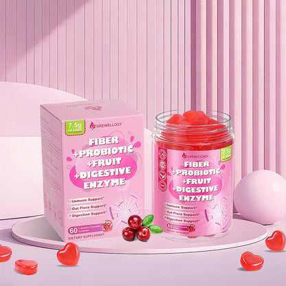 Fiber Gummies 7500mg, Probiotics & Digestive Enzymes, Sugar-Free, Vegan & Gluten-Free Supplement for Gut Health, Bloating Support & Regularity,