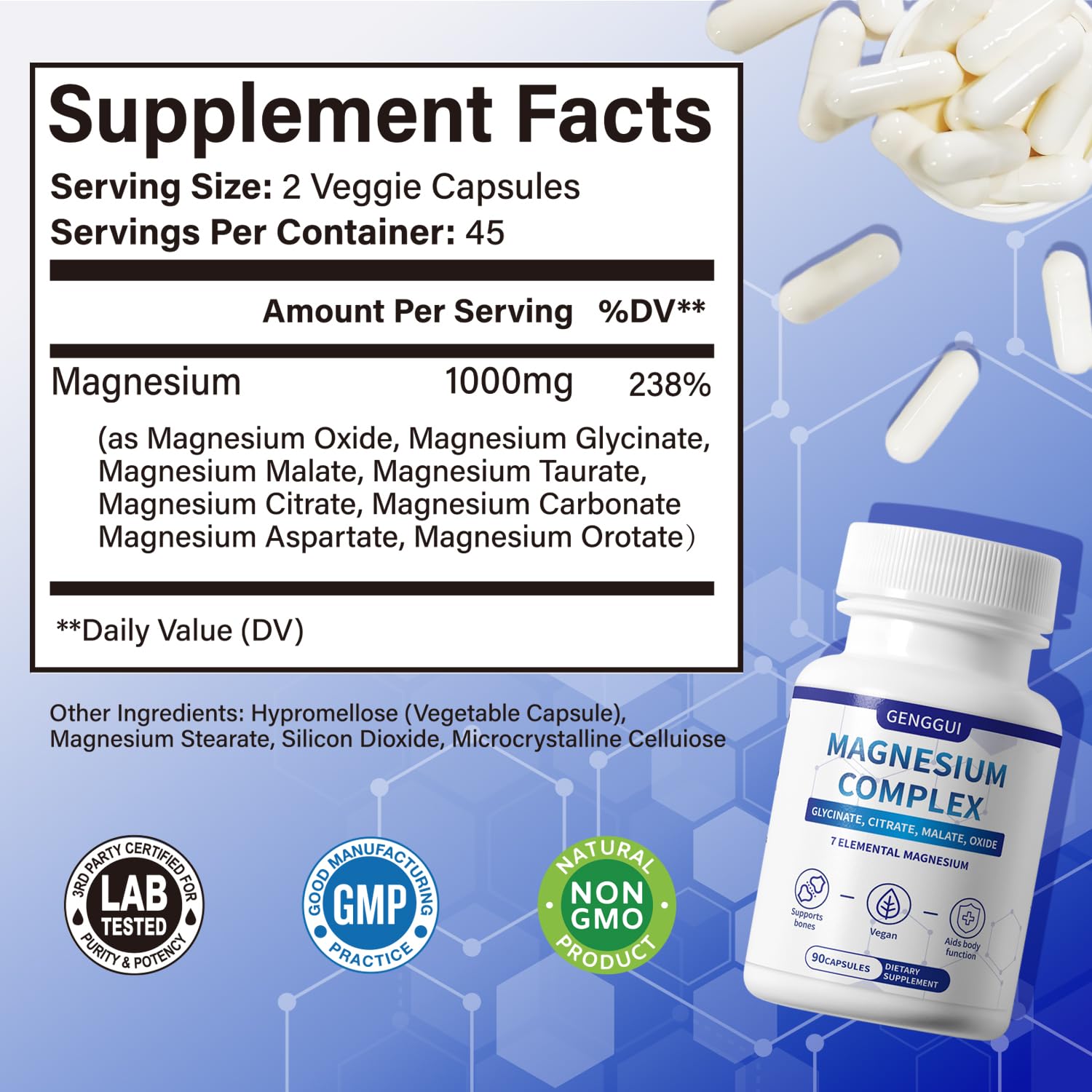 Magnesium Complex 1000mg with 8 Types - Glycinate, Citrate, Malate - Supports Muscle Relaxation, Bone Health, Energy Production & Sleep - High Absorption, Non-GMO, Vegan Capsules, 90 Count (001) ZYGCDZ buy supplements Au